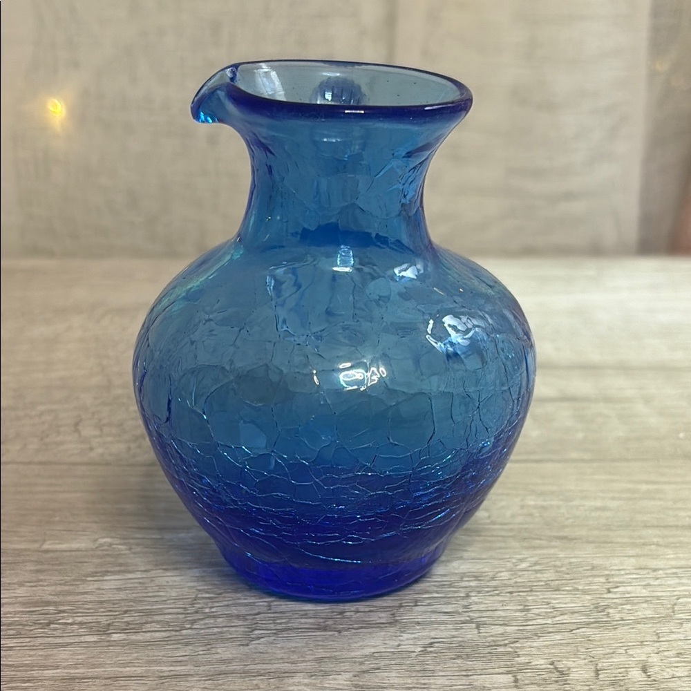 Blue Crackle Glass Creamer with Clear Handle - Picture 5 of 6